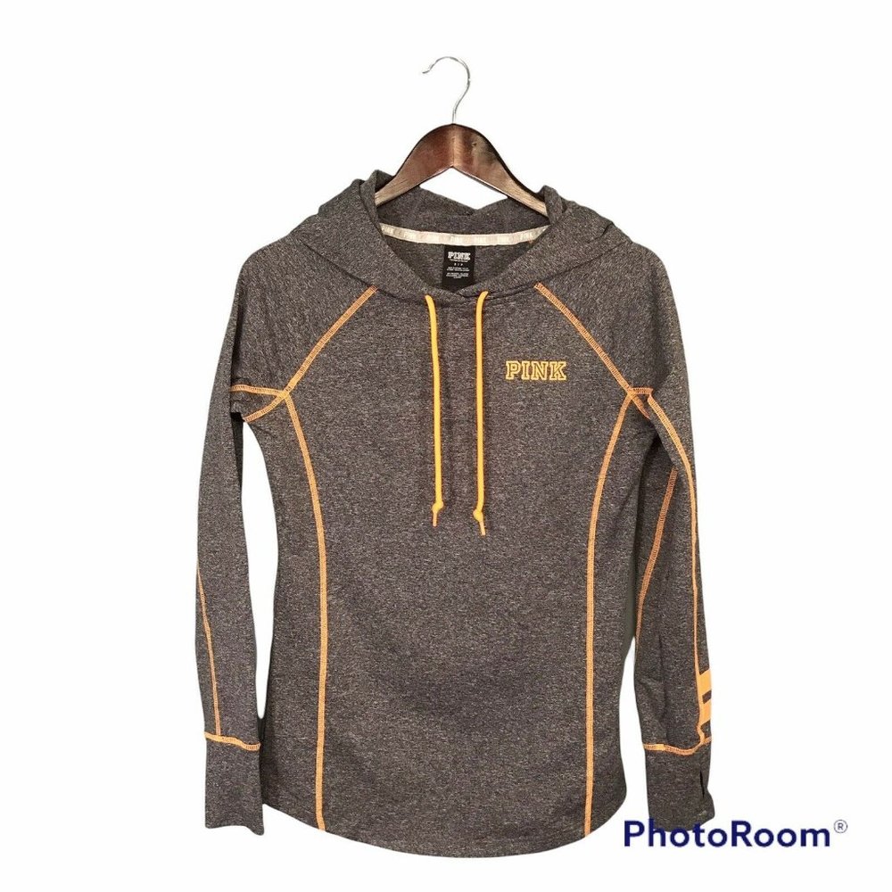 Pink Victoria's Secret Hoodie S Small Gray with Orange Trim